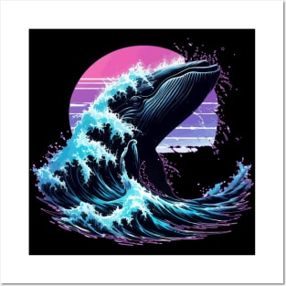 Whale In Great Wave Kanagawa Vaporwave Posters and Art